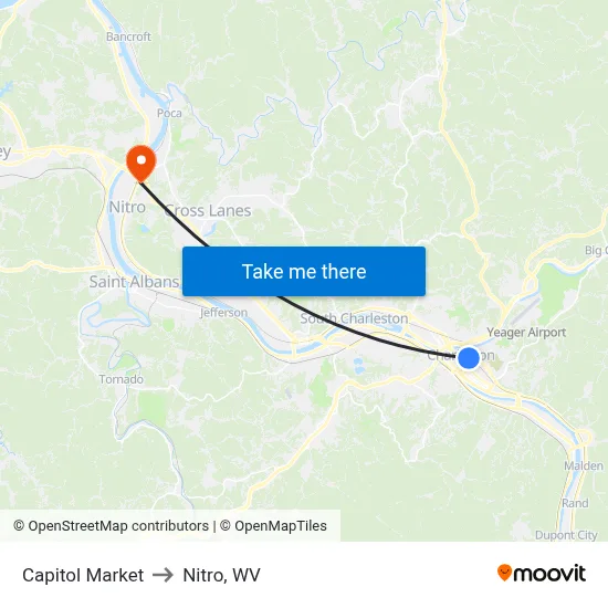 Capitol Market to Nitro, WV map