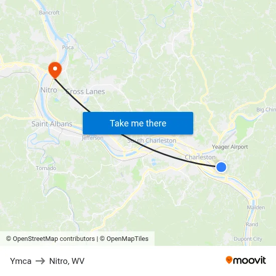 Ymca to Nitro, WV map