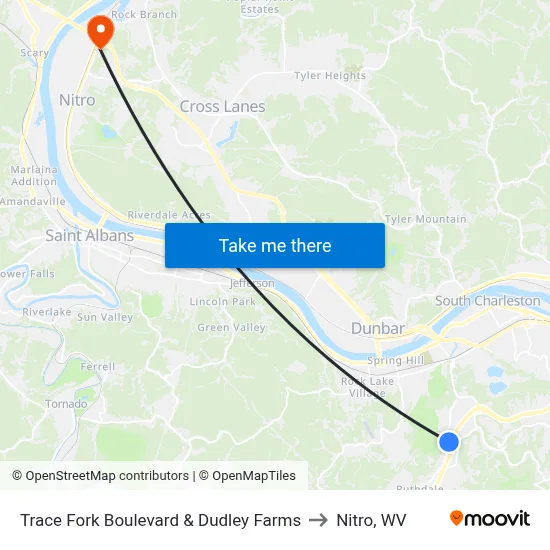 Trace Fork Boulevard & Dudley Farms to Nitro, WV map