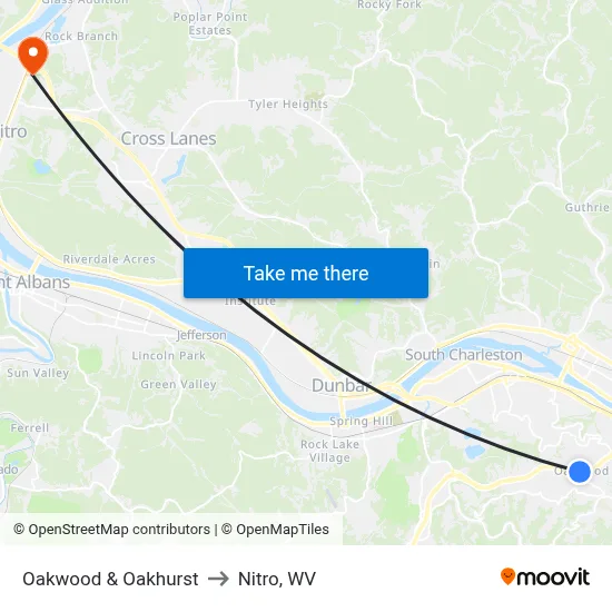 Oakwood & Oakhurst to Nitro, WV map
