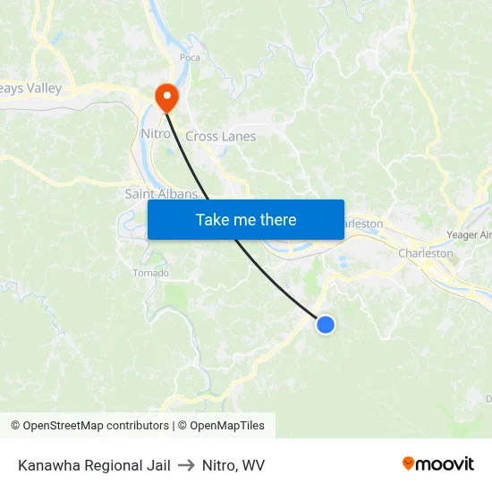 Kanawha Regional Jail to Nitro, WV map