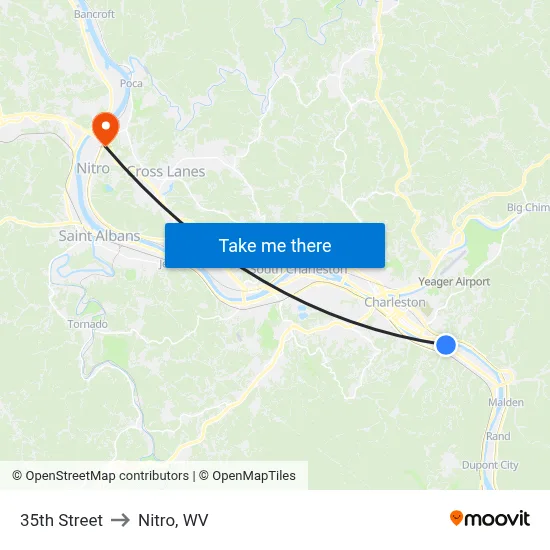35th Street to Nitro, WV map