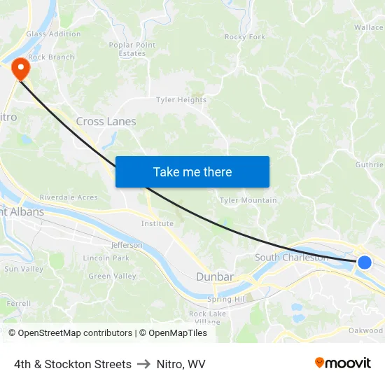 4th & Stockton Streets to Nitro, WV map