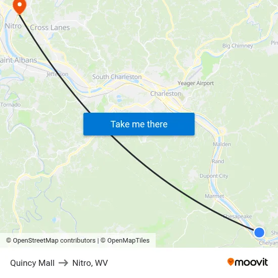 Quincy Mall to Nitro, WV map