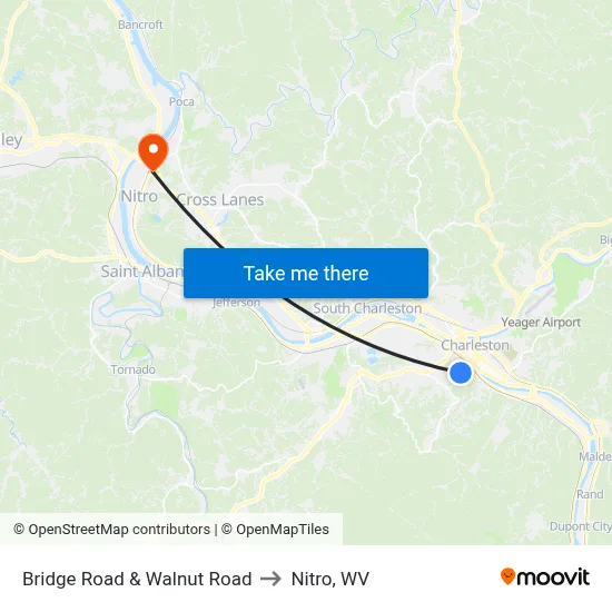 Bridge Road & Walnut Road to Nitro, WV map