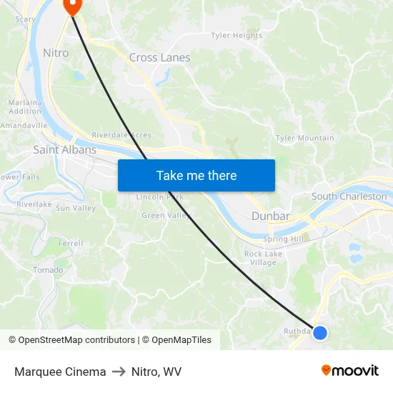 Marquee Cinema to Nitro, WV map
