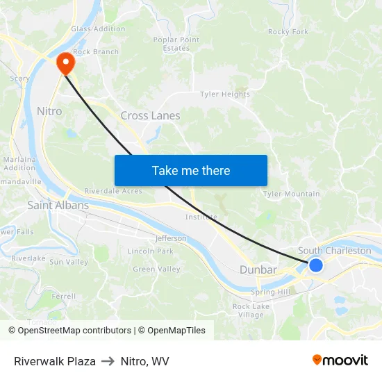 Riverwalk Plaza to Nitro, WV map