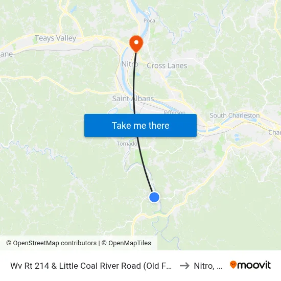 Wv Rt 214 & Little Coal River Road (Old Faschek) to Nitro, WV map