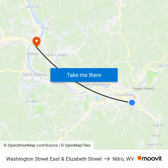 Washington Street East & Elizabeth Street to Nitro, WV map