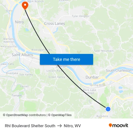 Rhl Boulevard Shelter South to Nitro, WV map