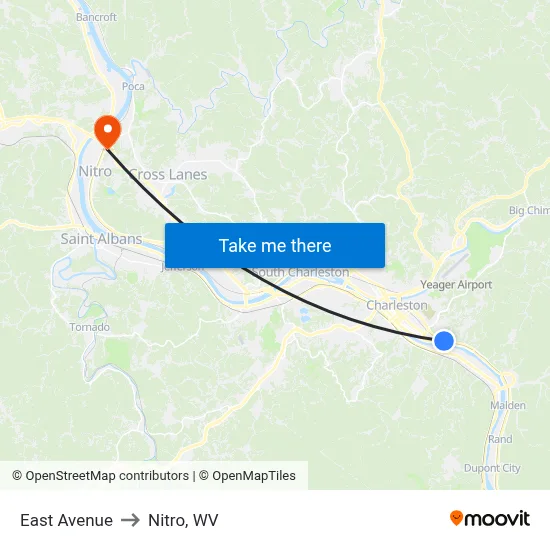 East Avenue to Nitro, WV map