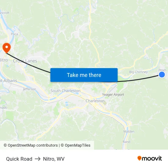 Quick Road to Nitro, WV map