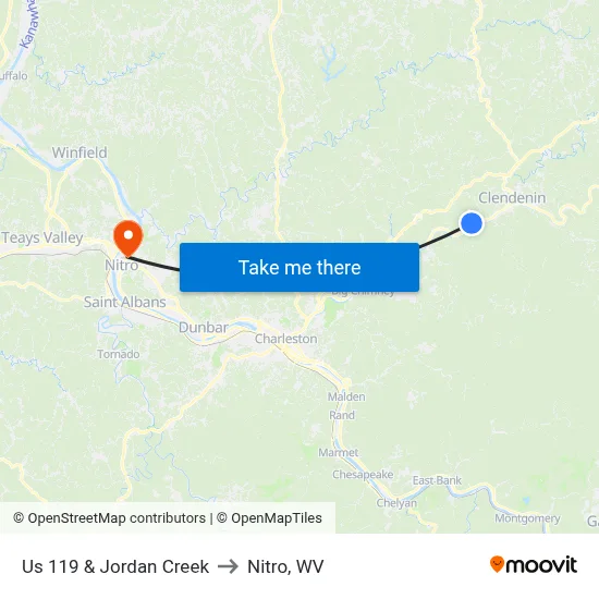 Us 119 & Jordan Creek to Nitro, WV map