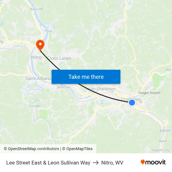 Lee Street East & Leon Sullivan Way to Nitro, WV map