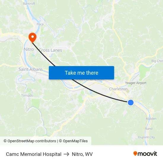 Camc Memorial Hospital to Nitro, WV map