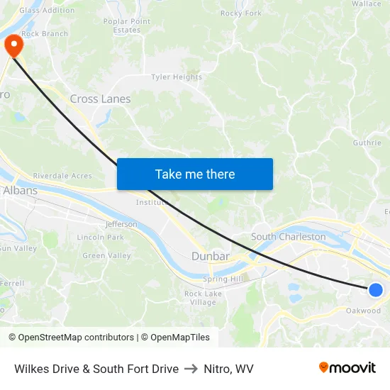 Wilkes Drive & South Fort Drive to Nitro, WV map