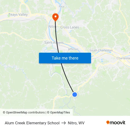 Alum Creek Elementary School to Nitro, WV map