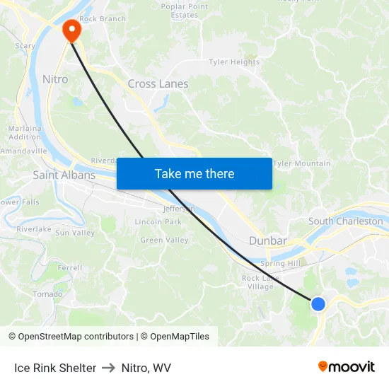 Ice Rink Shelter to Nitro, WV map