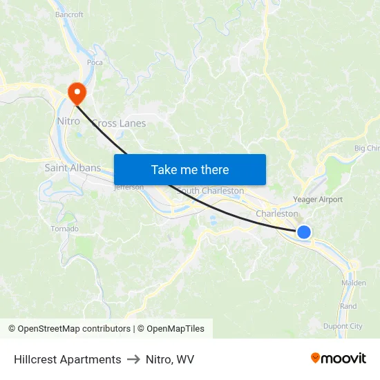 Hillcrest Apartments to Nitro, WV map