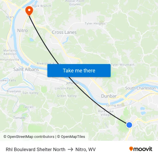 Rhl Boulevard Shelter North to Nitro, WV map
