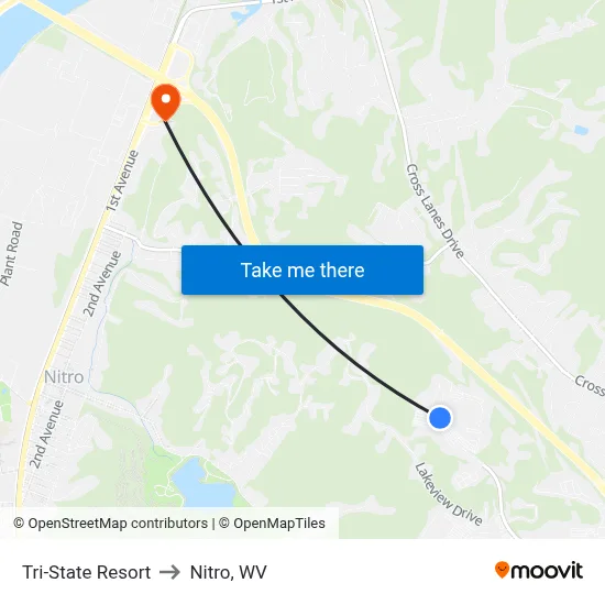 Tri-State Resort to Nitro, WV map