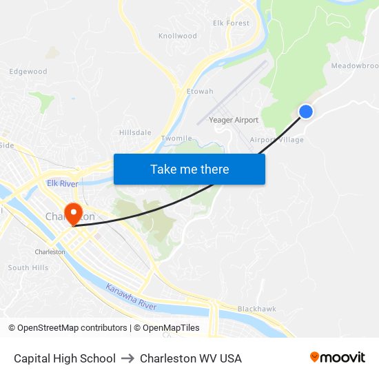 Capital High School to Charleston WV USA map