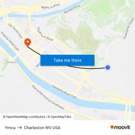 Ymca to Charleston WV USA map