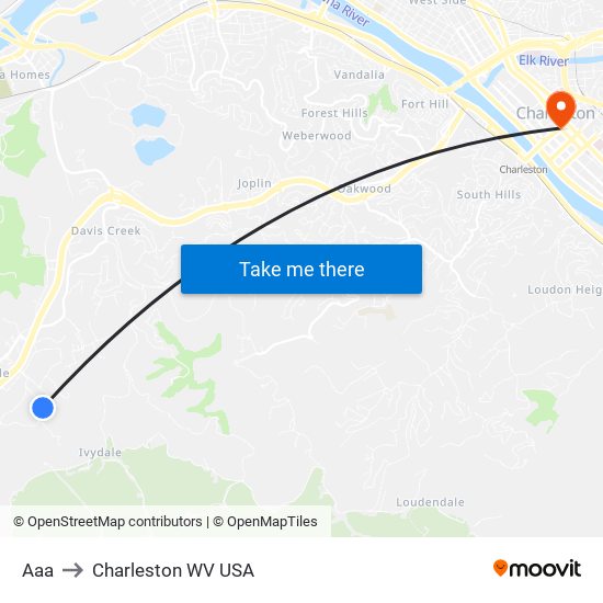 Aaa to Charleston WV USA map