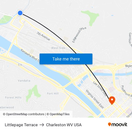 Littlepage Terrace to Charleston WV USA map