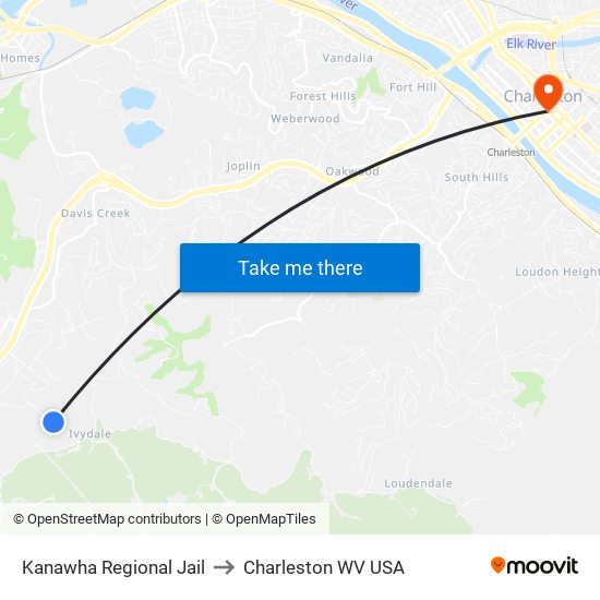 Kanawha Regional Jail to Charleston WV USA map