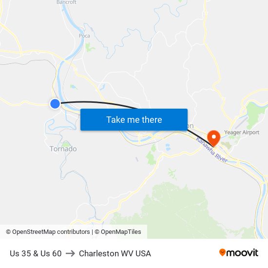 Us 35 & Us 60 to Charleston WV USA map