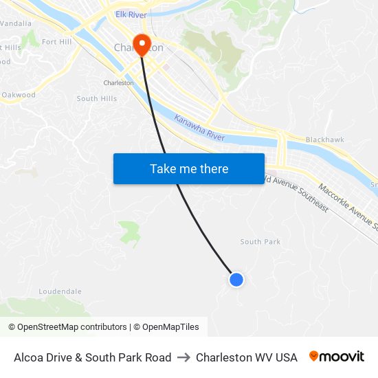 Alcoa Drive & South Park Road to Charleston WV USA map