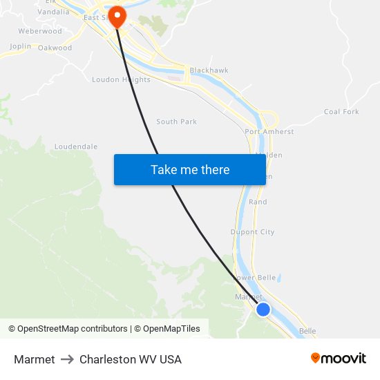 Marmet to Charleston WV USA map