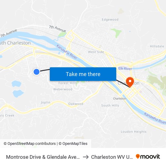 Montrose Drive & Glendale Avenue to Charleston WV USA map