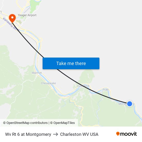 Wv Rt 6 at Montgomery to Charleston WV USA map