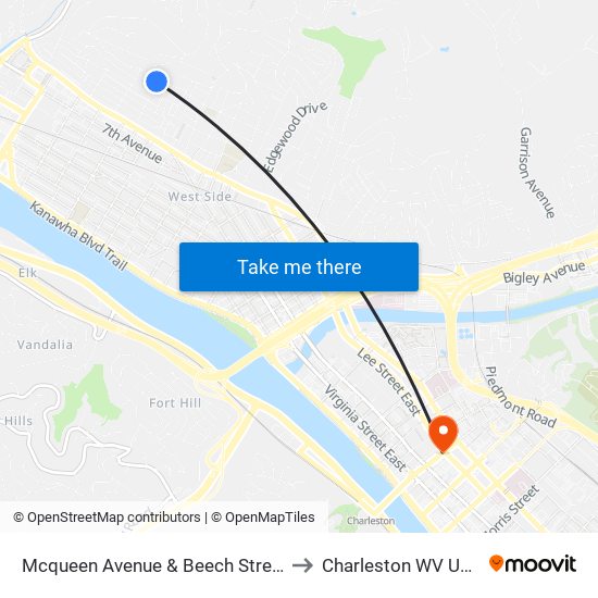 Mcqueen Avenue & Beech Street to Charleston WV USA map