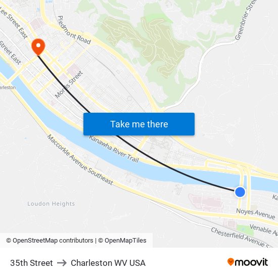 35th Street to Charleston WV USA map