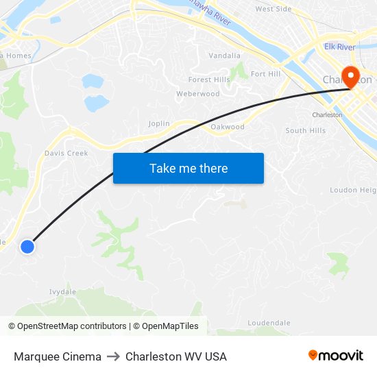 Marquee Cinema to Charleston WV USA map