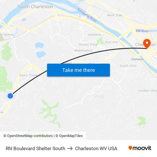 Rhl Boulevard Shelter South to Charleston WV USA map