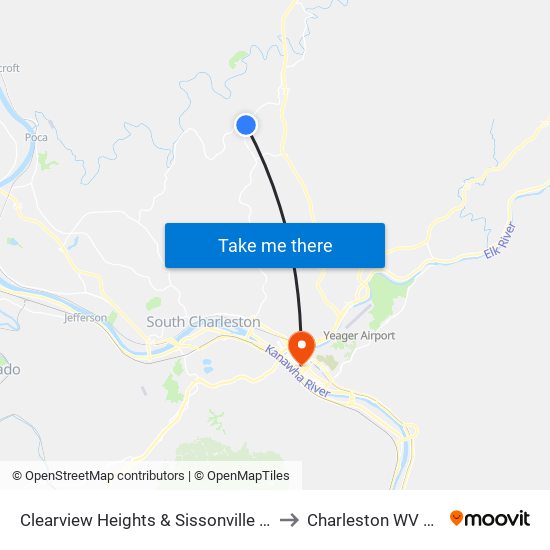 Clearview Heights & Sissonville Drive to Charleston WV USA map