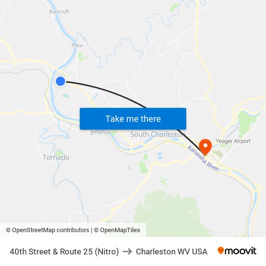 40th Street & Route 25 (Nitro) to Charleston WV USA map