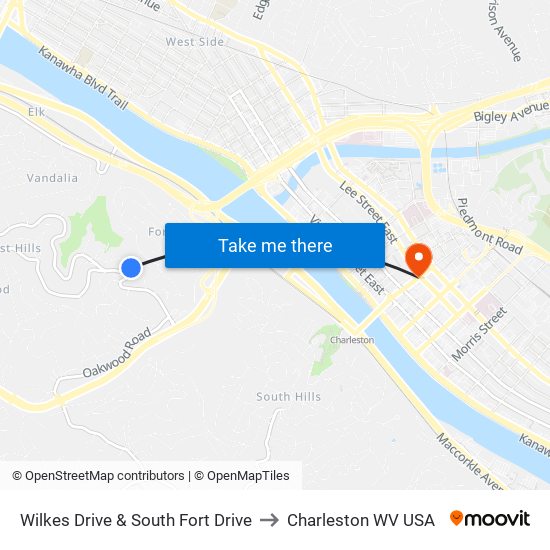 Wilkes Drive & South Fort Drive to Charleston WV USA map