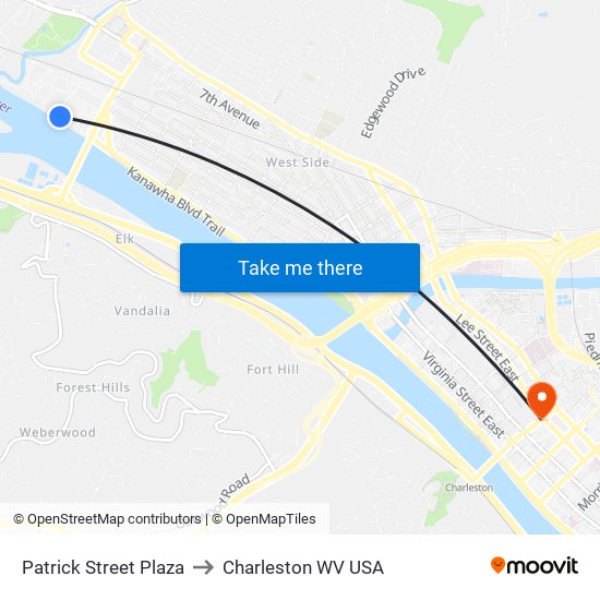 Patrick Street Plaza to Charleston WV USA map