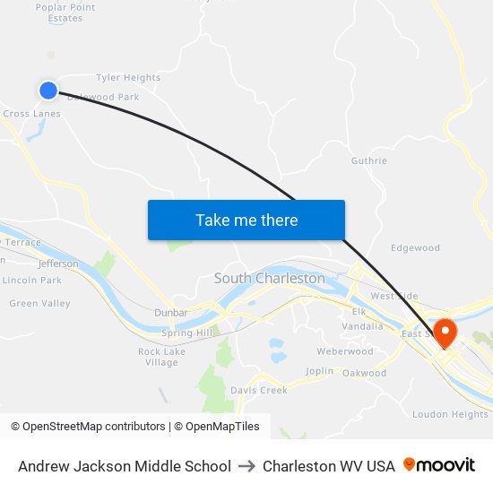 Andrew Jackson Middle School to Charleston WV USA map