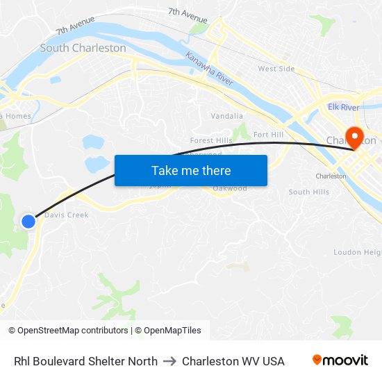 Rhl Boulevard Shelter North to Charleston WV USA map