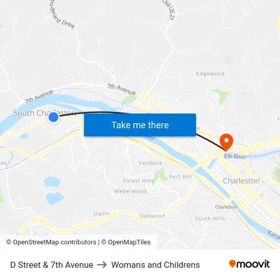 D Street & 7th Avenue to Womans and Childrens map