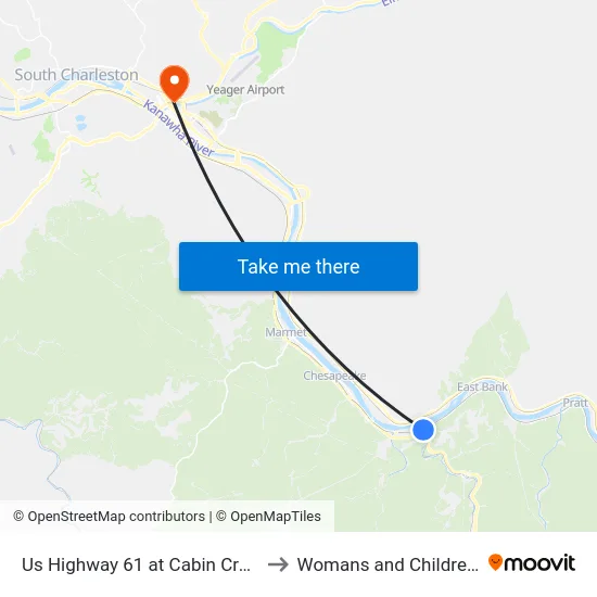 Us Highway 61 at Cabin Creek to Womans and Childrens map