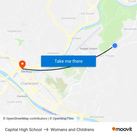 Capital High School to Womans and Childrens map