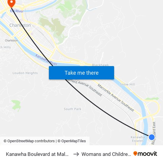 Kanawha Boulevard at Malden to Womans and Childrens map