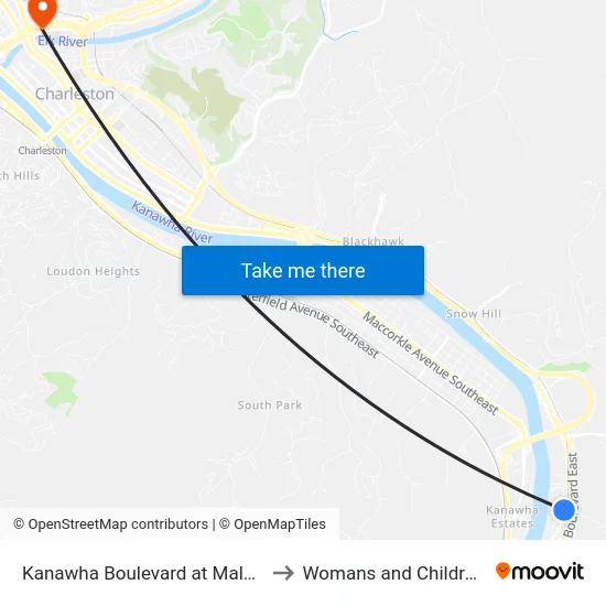 Kanawha Boulevard at Malden to Womans and Childrens map